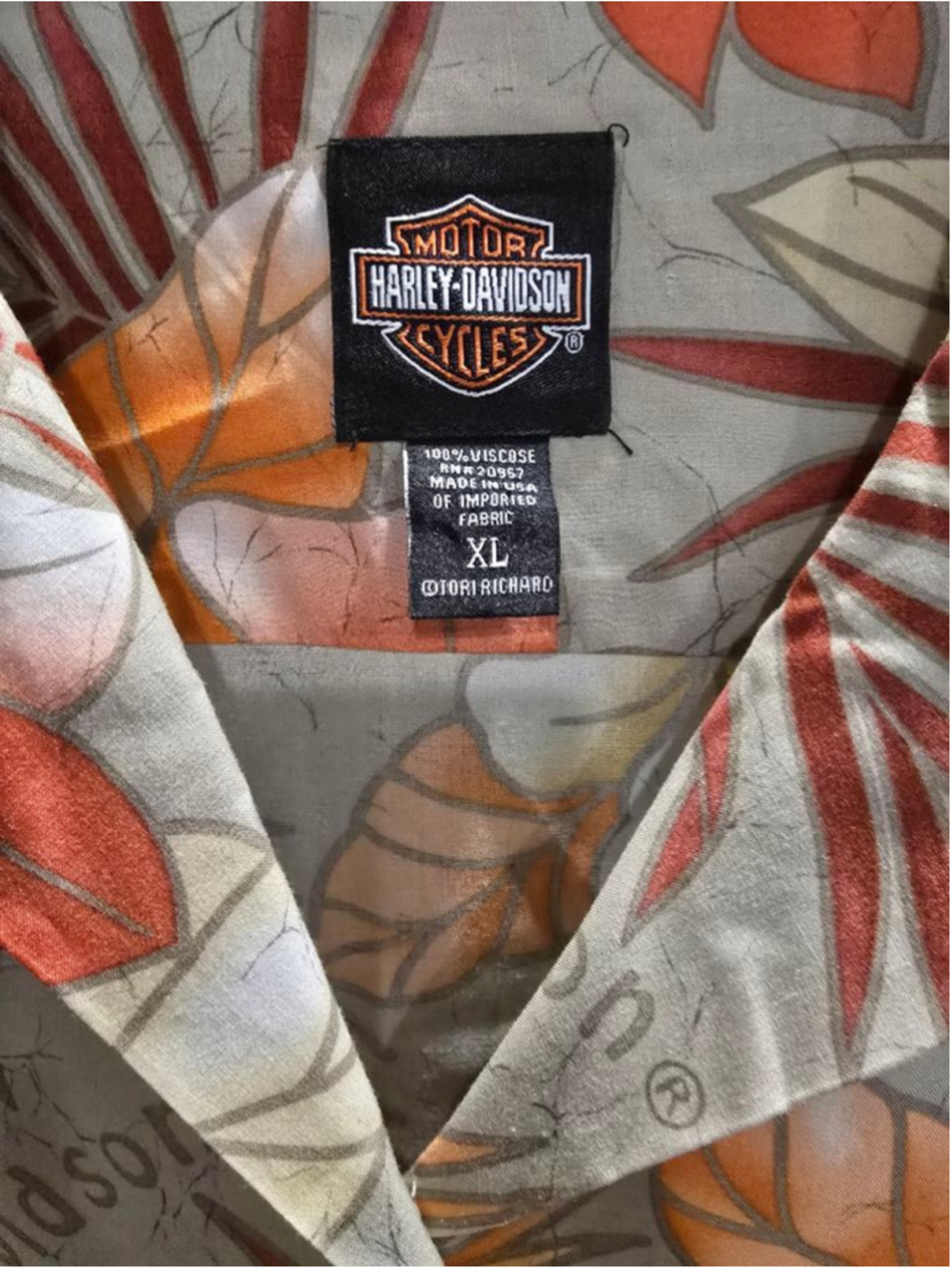 Women's Harley-Davidson Hawaiian Shirt Orange/Tan Floral Print Size XL - Picture 5 of 5